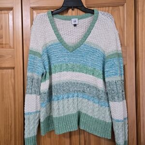CABI Women's Striped Green Sweater